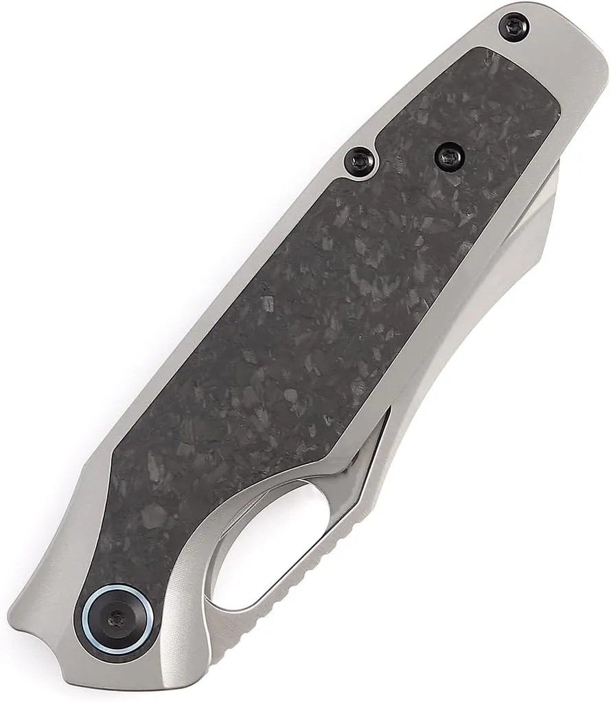 KANSEPT Tuckamore Camping Pocket Knives for Men 8.12in Folding Pocket Knives with 3.54in Satin CPM 20CV Material and Titanium Shred Carbon Fiber Handle for Outdoor, Tactical, Survival K1052A1