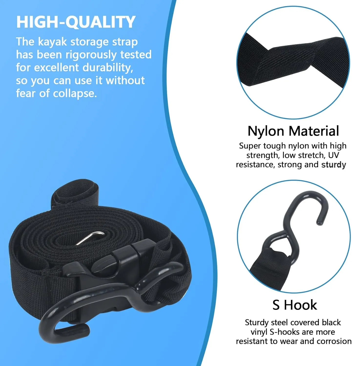 Kayak Storage from Wall or Ceiling Holds,Adjustable Double Kayak Storage Straps with Carabiner Paddle Clips,Kayak Storage Sling for Indoor and Outdoor Kayak & Surfboards, SUP or Canoe(1inch,1.5inch)