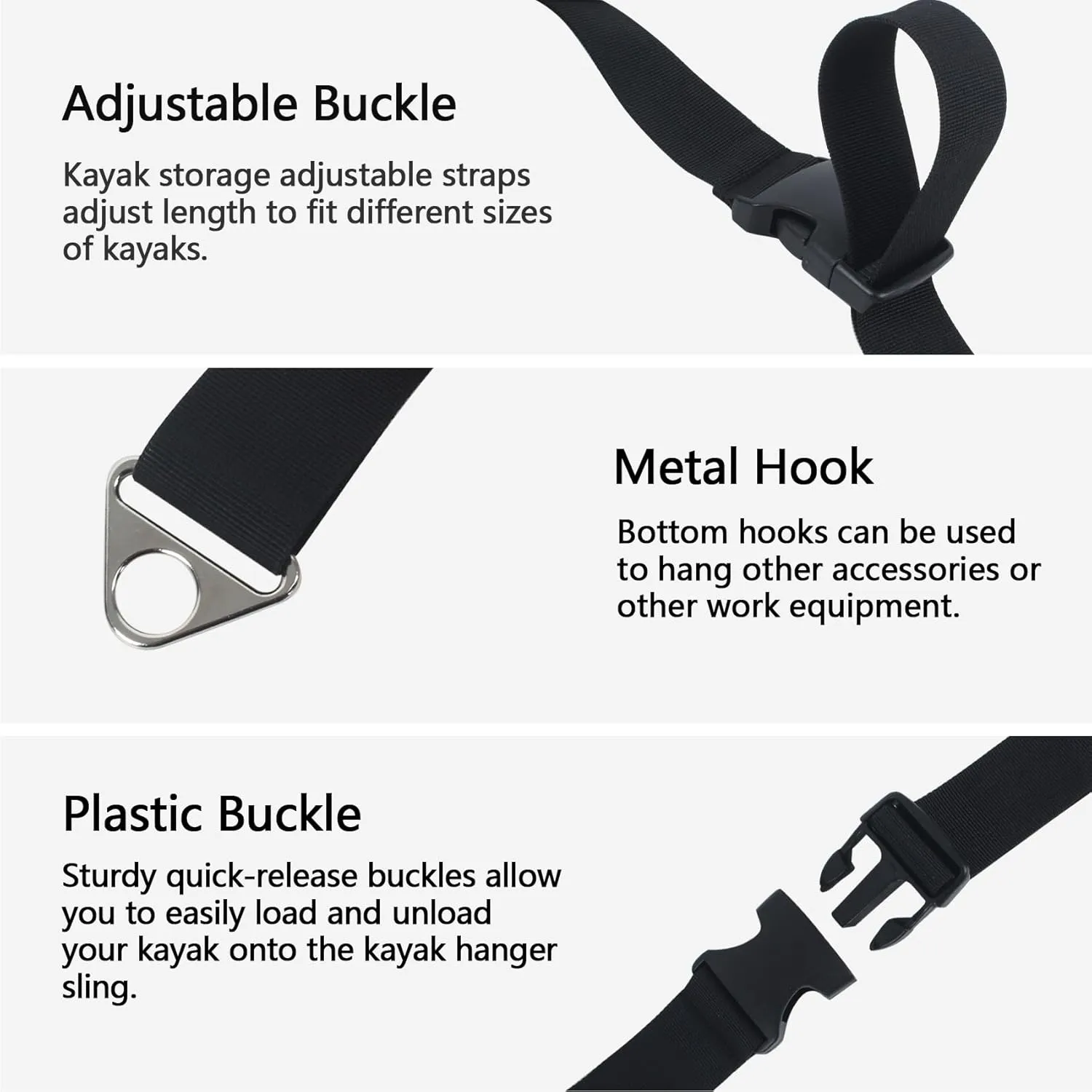 Kayak Storage from Wall or Ceiling Holds,Adjustable Double Kayak Storage Straps with Carabiner Paddle Clips,Kayak Storage Sling for Indoor and Outdoor Kayak & Surfboards, SUP or Canoe(1inch,1.5inch)