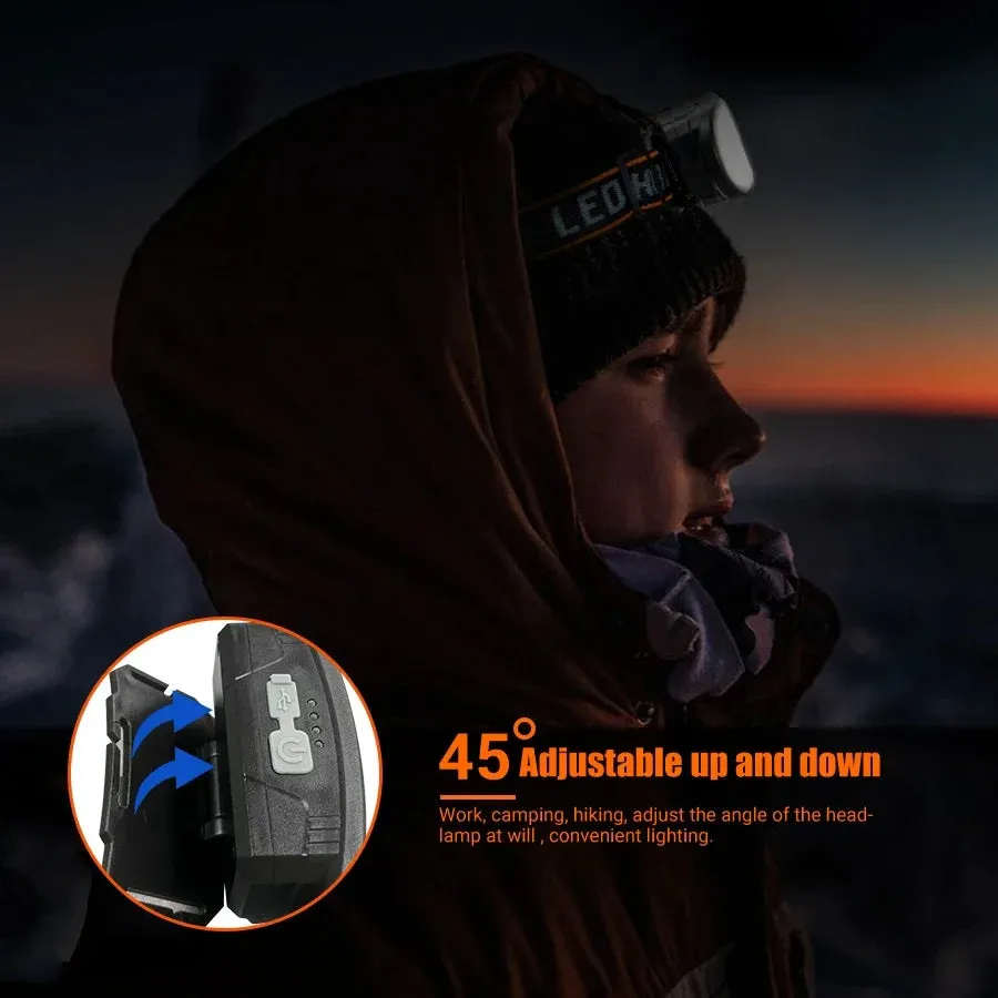 KDULIT 1300LM COB LED Headlamp – USB Rechargeable 5-Mode Waterproof Headlight for Camping & Fishing