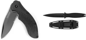 Kershaw Clash Black Serrated Pocketknife & Secret Agent ; Concealable Boot Knife with Strong Single Edge 4.4 Inch 8Cr13MoV Steel Blade; Arrives with Dual Carry Molded Sheath and Stealthy