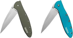 Kershaw Leek Olive EDC Pocketknife, 3" Sandvik 14C28N Steel Blade, Assisted Opening Folding Knife, Dual Lock System
