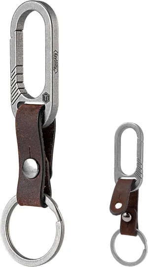 KeyUnity KM02 Titanium Belt Clip Carabiner Leather Keychain Holder with Removable Stainless Steel Key Ring