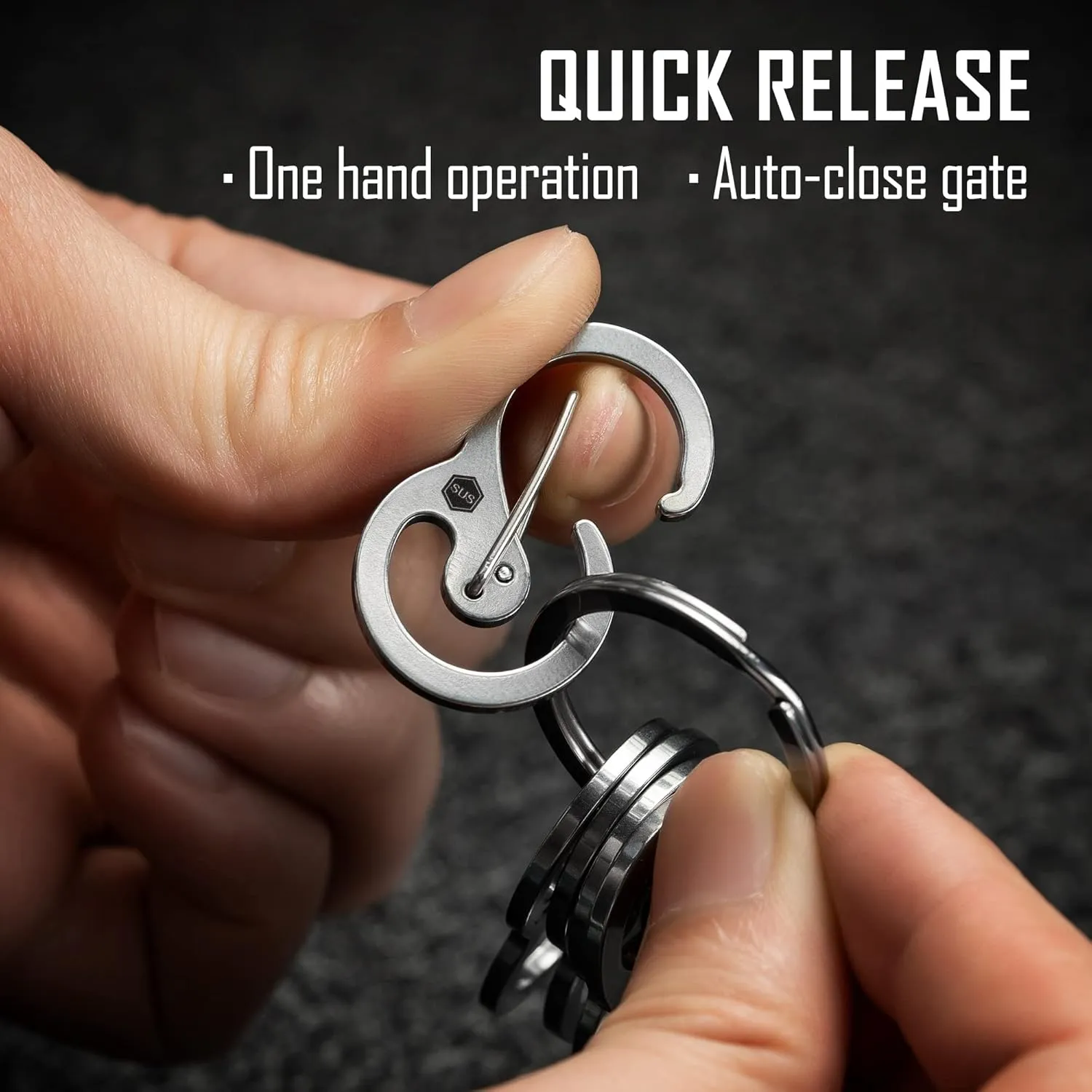 KeyUnity Stainless Steel Carabiner Mini Clips, Key Holder Organizer Keychain for Keys, Flashlight, Folding Knife & Whistles
