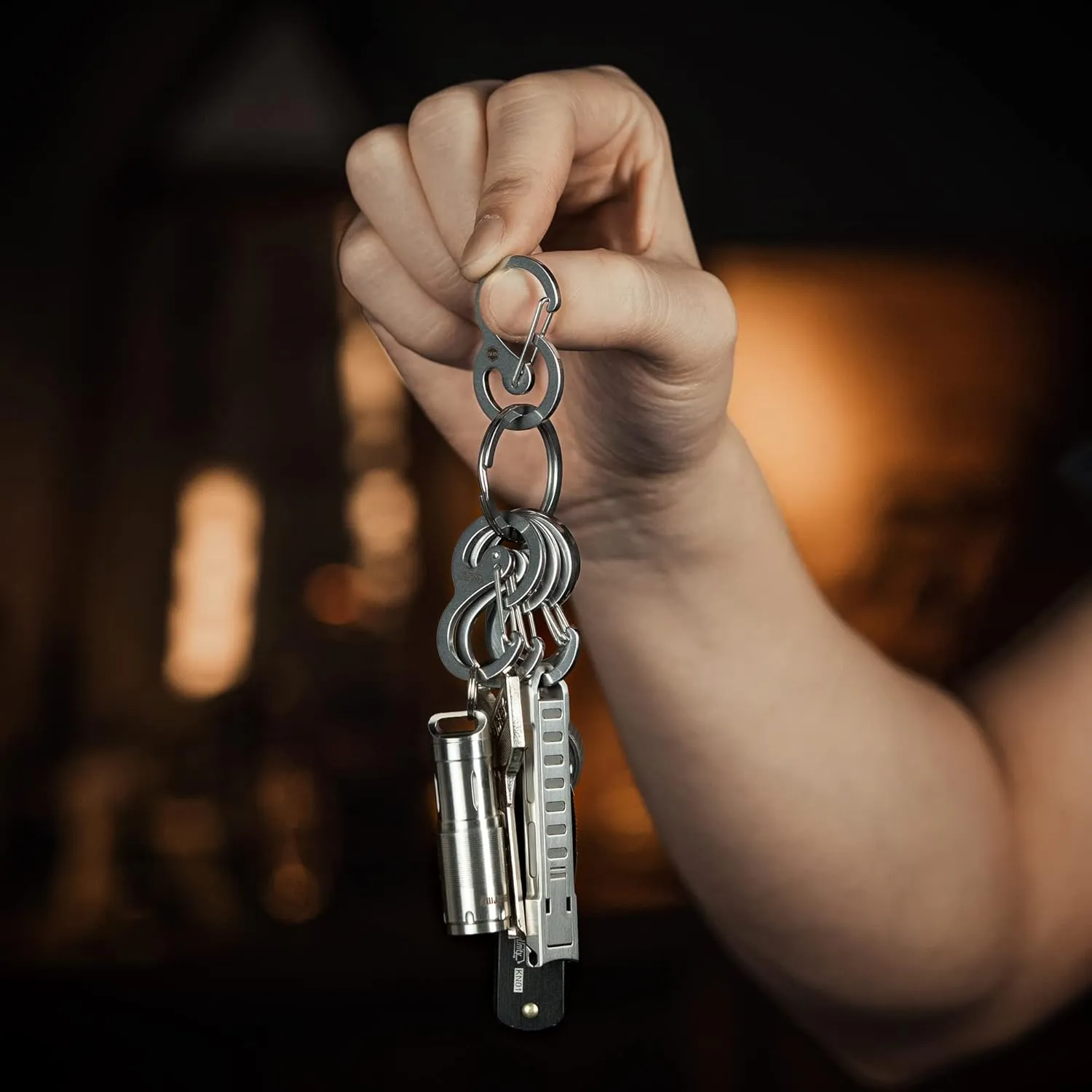 KeyUnity Stainless Steel Carabiner Mini Clips, Key Holder Organizer Keychain for Keys, Flashlight, Folding Knife & Whistles