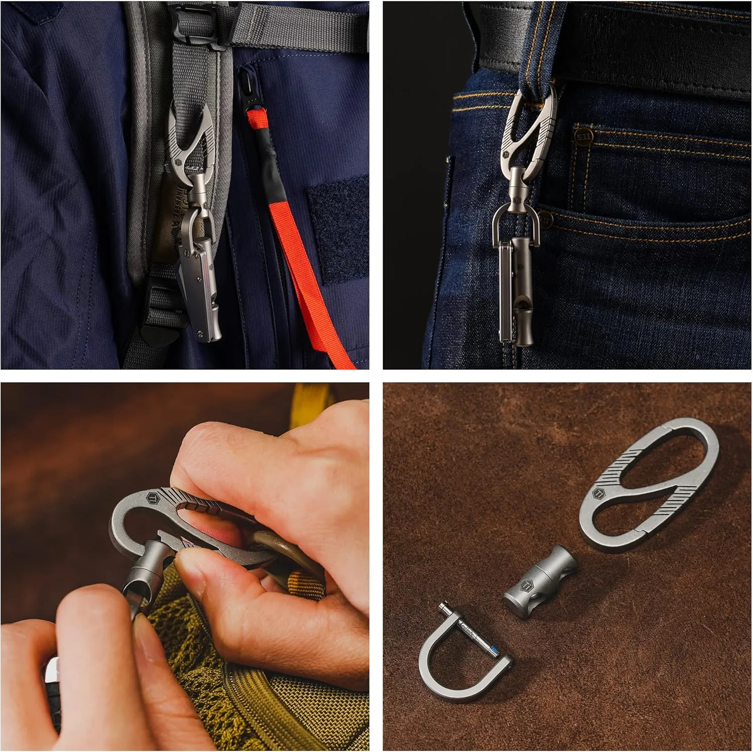 KeyUnity Titanium Carabiner Keychain Clip, Dual-Gate Quick Release EDC Key Ring Holder Organizer for Men and Women