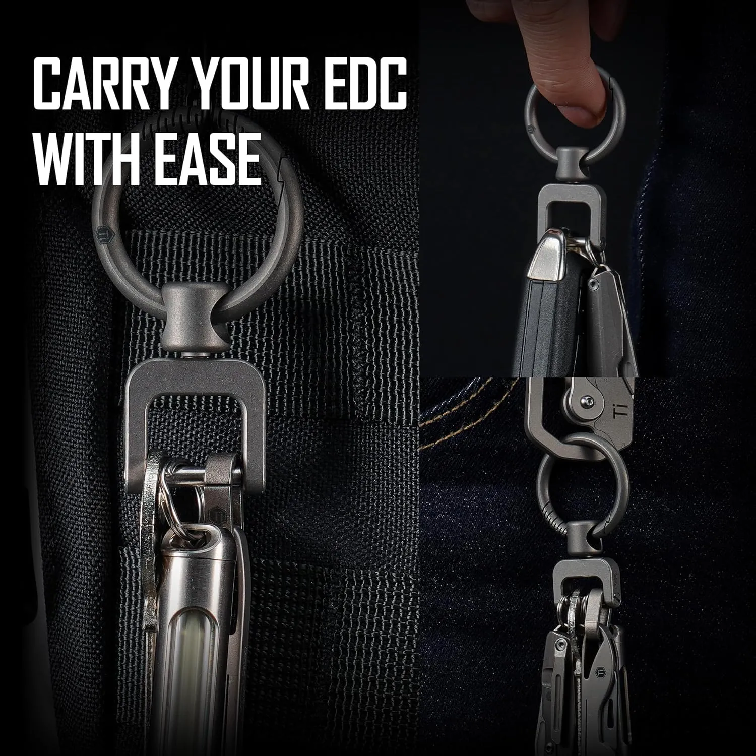 KeyUnity Titanium Side Pushing Key Ring, Quick Release Minimalist Split Keychain Ring for Carabiner, Car Keys & Home Keys