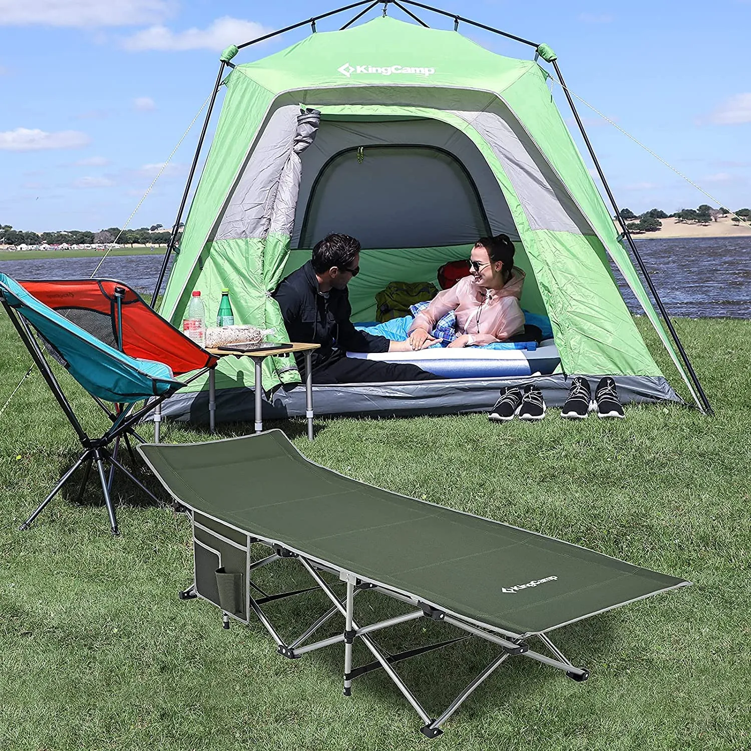Kingcamp Camping Cots for Adults Most Comfortable Sturdy Portable Quick Folding Camping Bed Heavy Duty Support 300 Lbs Cots for Camping Large Outdoor Cot for Family Camping Travel Naps