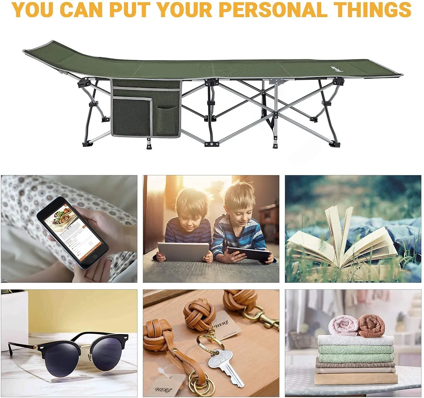 Kingcamp Camping Cots for Adults Most Comfortable Sturdy Portable Quick Folding Camping Bed Heavy Duty Support 300 Lbs Cots for Camping Large Outdoor Cot for Family Camping Travel Naps
