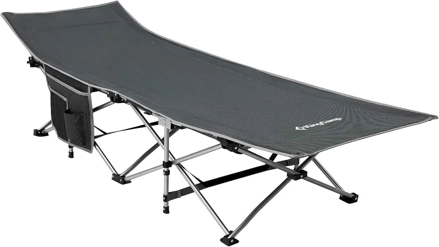 KingCamp Folding Camping Cot Lightweight Sleeping Cot Portable with Carry Bag Double Layer 1000D Sturdy Cot Heavy Duty Camping Bed for Adults Outdoor Travel, Hiking, Office Support 265lbs Gray