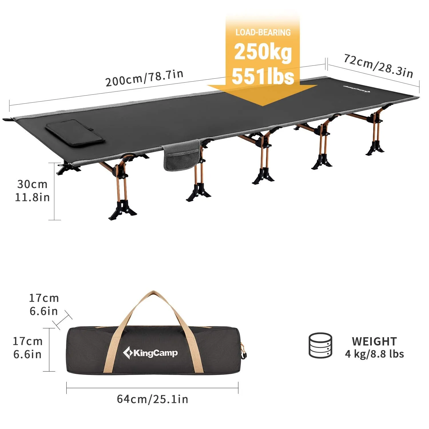KingCamp MUENSTER Cot L Oversized Folding Camping Cots