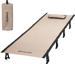KingCamp Ultralight Camping Cot, Portable Folding Cots 265lbs Heavy Duty Sleeping Bed with Pad Pillow for Adults Outdoor Backpacking Travel Hiking, Khaki