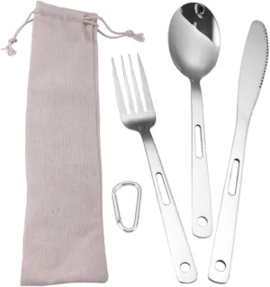 Kisangel 1set Camping Cutlery Portable Stainless Steel Tableware for Bbq Lightweight for Outdoor Dining Picnic and Camping