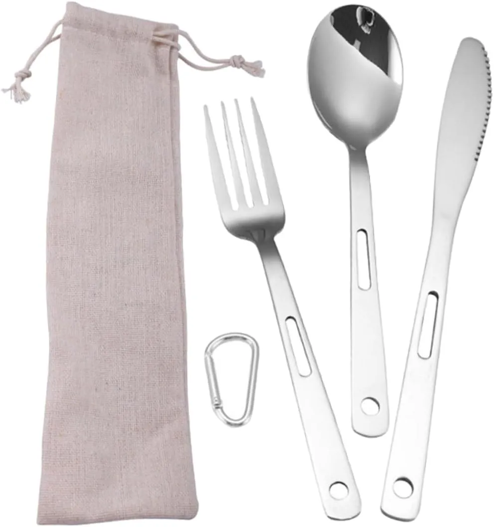 Kisangel 1set Camping Cutlery Portable Stainless Steel Tableware for Bbq Lightweight for Outdoor Dining Picnic and Camping
