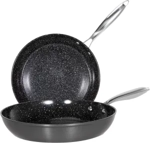 Kitchen Academy Hard Anodized Ceramic Non Stick Frying Pans Set 2 Piece - 10” & 11.8“ Black Induction Nonstick Fry Pans/Skillet, PTFE & PFOA Free, Oven Safe