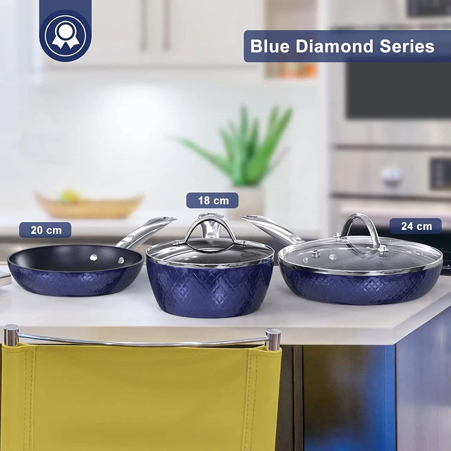 Kitchen Cookware Sets Nonstick Ceramic Bule,1.2 Quart Pot Saucepan with Lid 8 inch Small Frying Pan  9.5 Hard Anodized Frying Skillet Pan, Induction Nonstick Ceramic Flying Cooking Pan Stock Pot