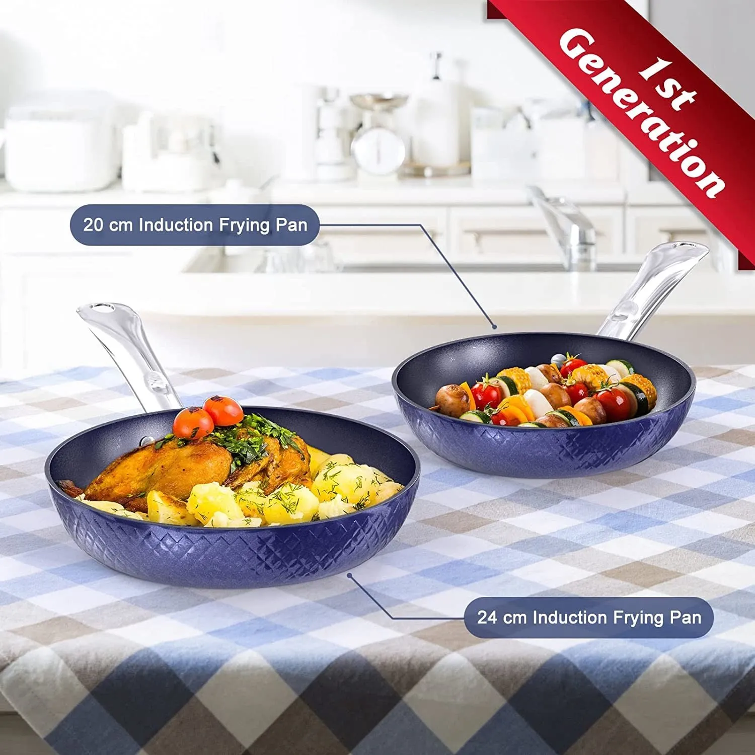 Kitchen Cookware Sets Nonstick Ceramic Bule,1.2 Quart Pot Saucepan with Lid 8 inch Small Frying Pan  9.5 Hard Anodized Frying Skillet Pan, Induction Nonstick Ceramic Flying Cooking Pan Stock Pot