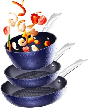 Kitchen Cookware Sets Nonstick Ceramic Bule,1.2 Quart Pot Saucepan with Lid 8 inch Small Frying Pan  9.5 Hard Anodized Frying Skillet Pan, Induction Nonstick Ceramic Flying Cooking Pan Stock Pot