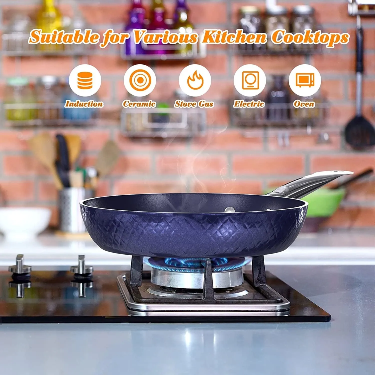 Kitchen Cookware Sets Nonstick Ceramic Bule,1.2 Quart Pot Saucepan with Lid 8 inch Small Frying Pan  9.5 Hard Anodized Frying Skillet Pan, Induction Nonstick Ceramic Flying Cooking Pan Stock Pot
