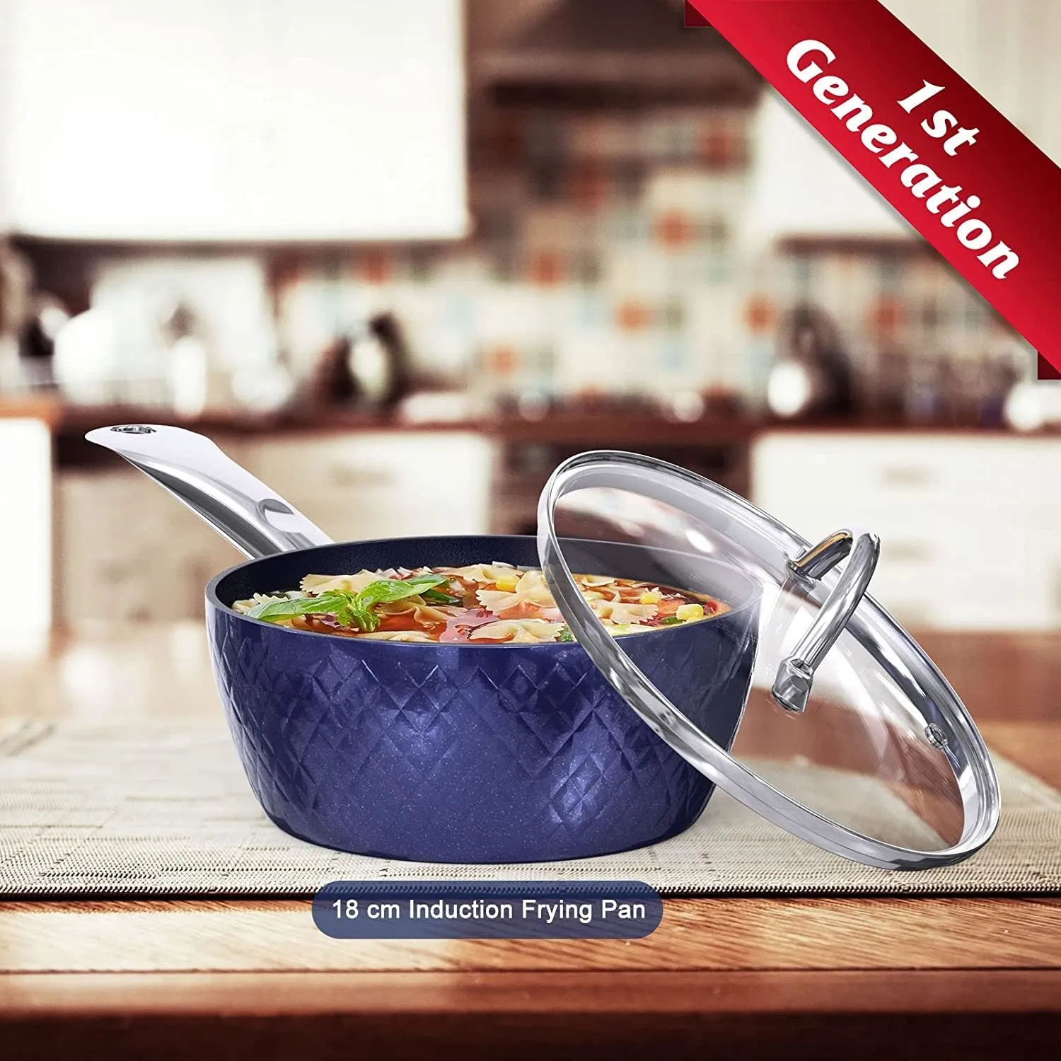 Kitchen Cookware Sets Nonstick Ceramic Bule,1.2 Quart Pot Saucepan with Lid 8 inch Small Frying Pan  9.5 Hard Anodized Frying Skillet Pan, Induction Nonstick Ceramic Flying Cooking Pan Stock Pot