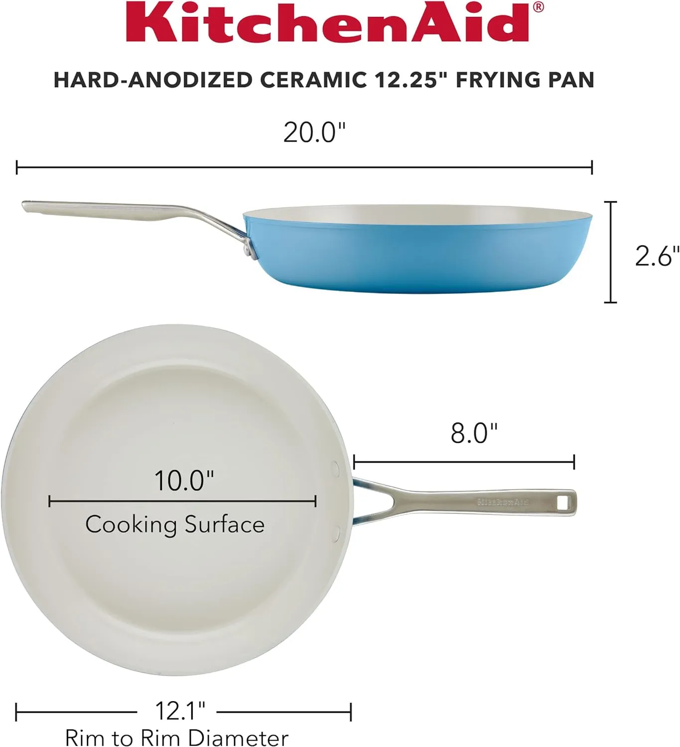 KitchenAid Hard Anodized Ceramic Nonstick Frying Pan/Skillet, 12.25 Inch, Blue Velvet
