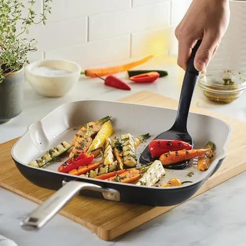 KitchenAid Hard Anodized Ceramic Nonstick Grill Pan/Griddle, Square, 11.25 Inch, Matte Black