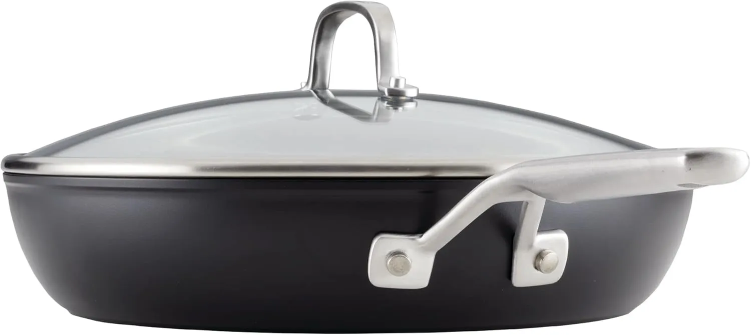 KitchenAid Hard Anodized Induction Nonstick Frying Pan Set With Lid, 3-Piece – 8 & 10 Inch Skillets, Durable, Even Heating, Dishwasher & Oven Safe, Easy-Clean, Matte Black