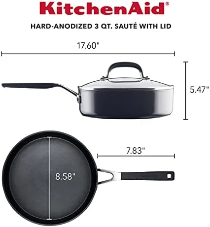 KitchenAid Hard Anodized Nonstick Saute/Fry Pan with Lid, 3 Quart, Onyx Black