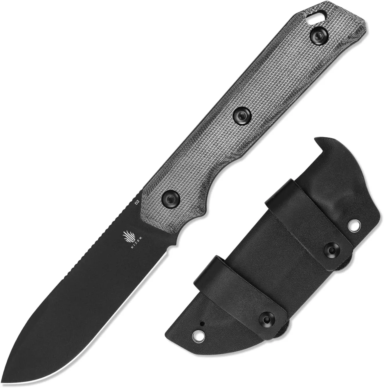Kizer Begleiter Fixed Blade Knife 3.78 Inches D2 Blade Steel Fixed Blade Hunting Knife with Sheath Black Micarta Handle 1045C1