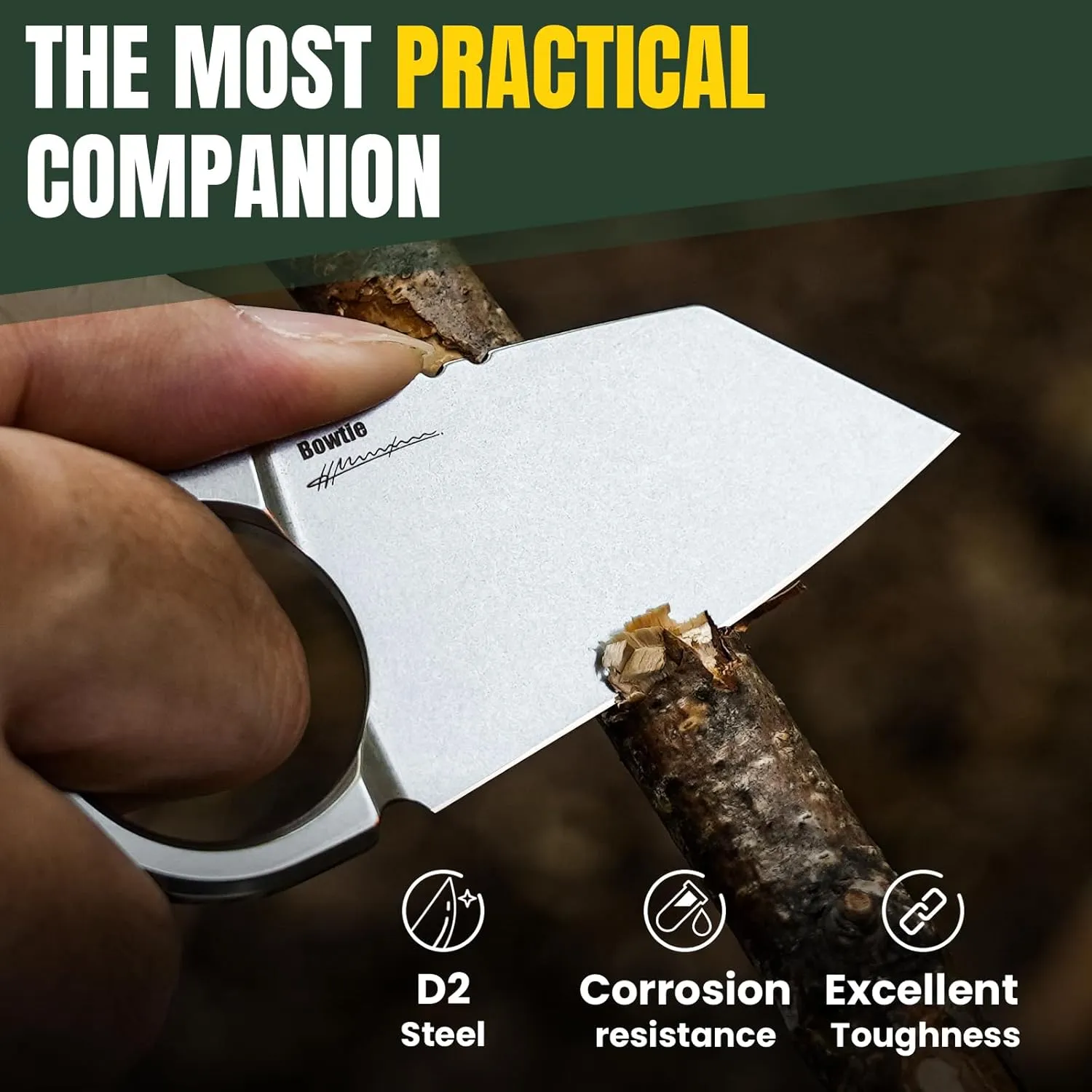 Kizer Bowtie Small Fixed Blade Knife with Sheath, Mini D2 Steel EDC Hunting Knife, 5.83 Inches Stonewashed Neck Knives for Men Women, Silver Survival Camping Knives, 1061A1