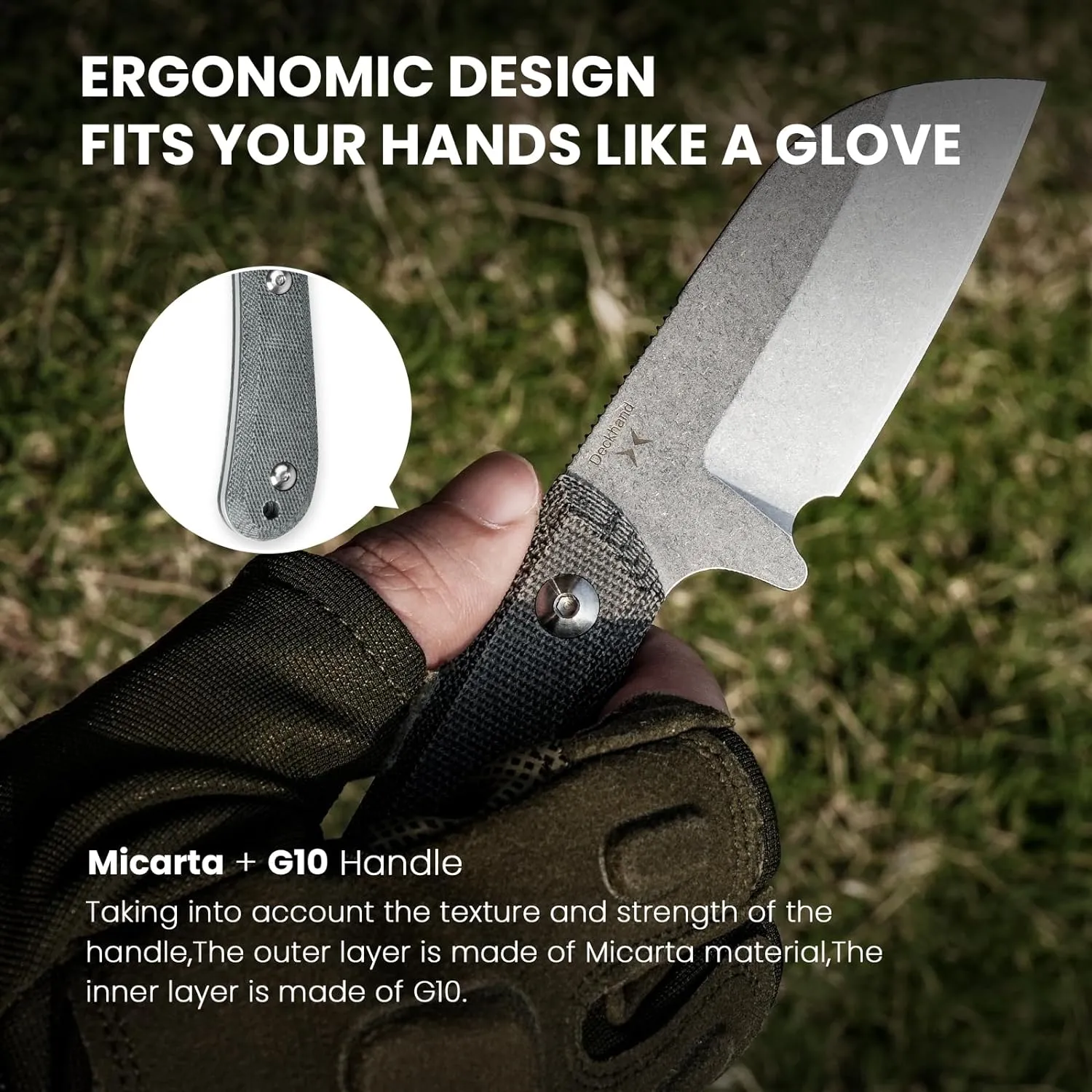 Kizer Fixed Blade Hunting Knife - D2 Blade, G10/Micarta Handle, Outdoor/Camping/Survival Knife with Sheath - Lightweight EDC Fixed Blade for Men & Women Outdoor Enthusiasts-1062A1, White