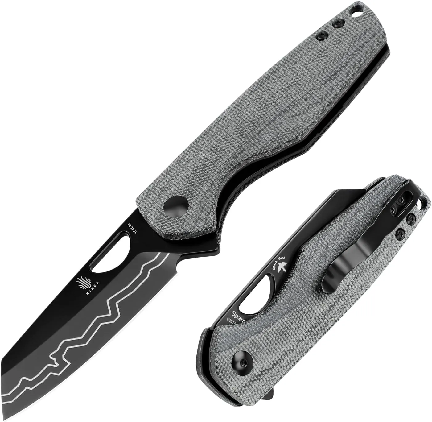 Kizer Sparrow Pocket Knife, 2.99 Inches 154CM Steel EDC Folding Camping Knives, Black Micarta Handle Hunting Survival Knife, Small EDC Gentleman Knife V3628C1