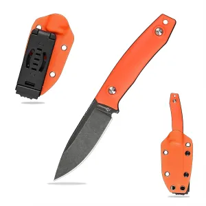 Knives 6.49 inch DC53 Steel Tactical Fixed Blade Knife with kydex sheath for Men EDC Outdoor Camping Survival Hunting (Black stone wash orange handle)