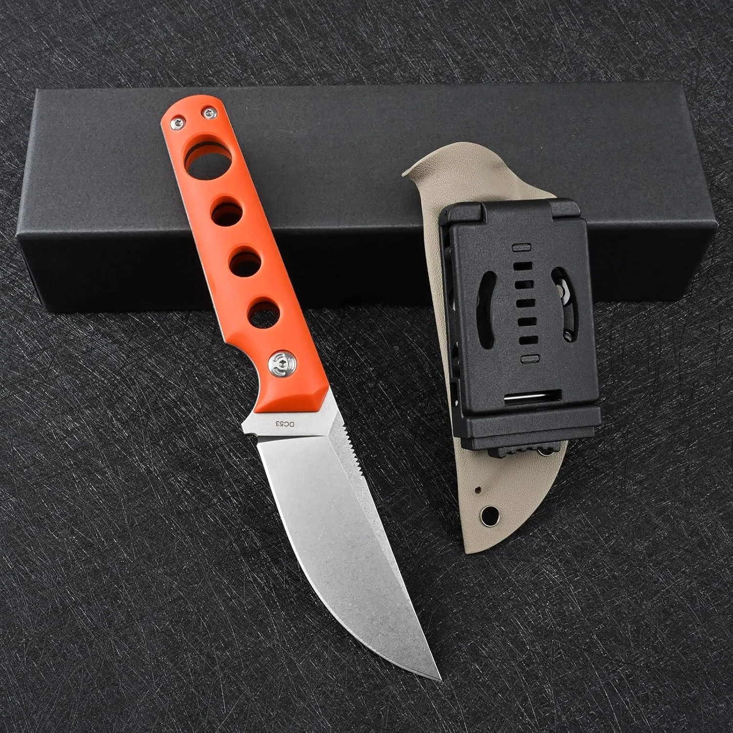 Knives DC53 Steel Tactical Fixed Blade Knife G10 Handle with kydex sheath for Men EDC Camping Survival Hunting Outdoor (White Orange)
