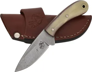 Knives Ranch Durable Handmade Damascus Steel Knife Full Tang Handy Knife - Arched Spine with Sheep Bone Handle and Fine Quality Horizontal Cowboy Crossdraw Sheath Snug Fit (4404-B)