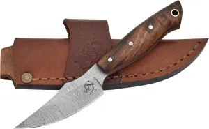 Knives Ranch Handmade EDC Fixed Blade Hunting Knife – Forged Damascus Steel – Rosewood Handle – 6.5" Full Tang – Horizontal Carry Sheath with Vertical Belt Loop – Trailing Point Blade – Outdoor Cowboy Knife (3180-IRW)