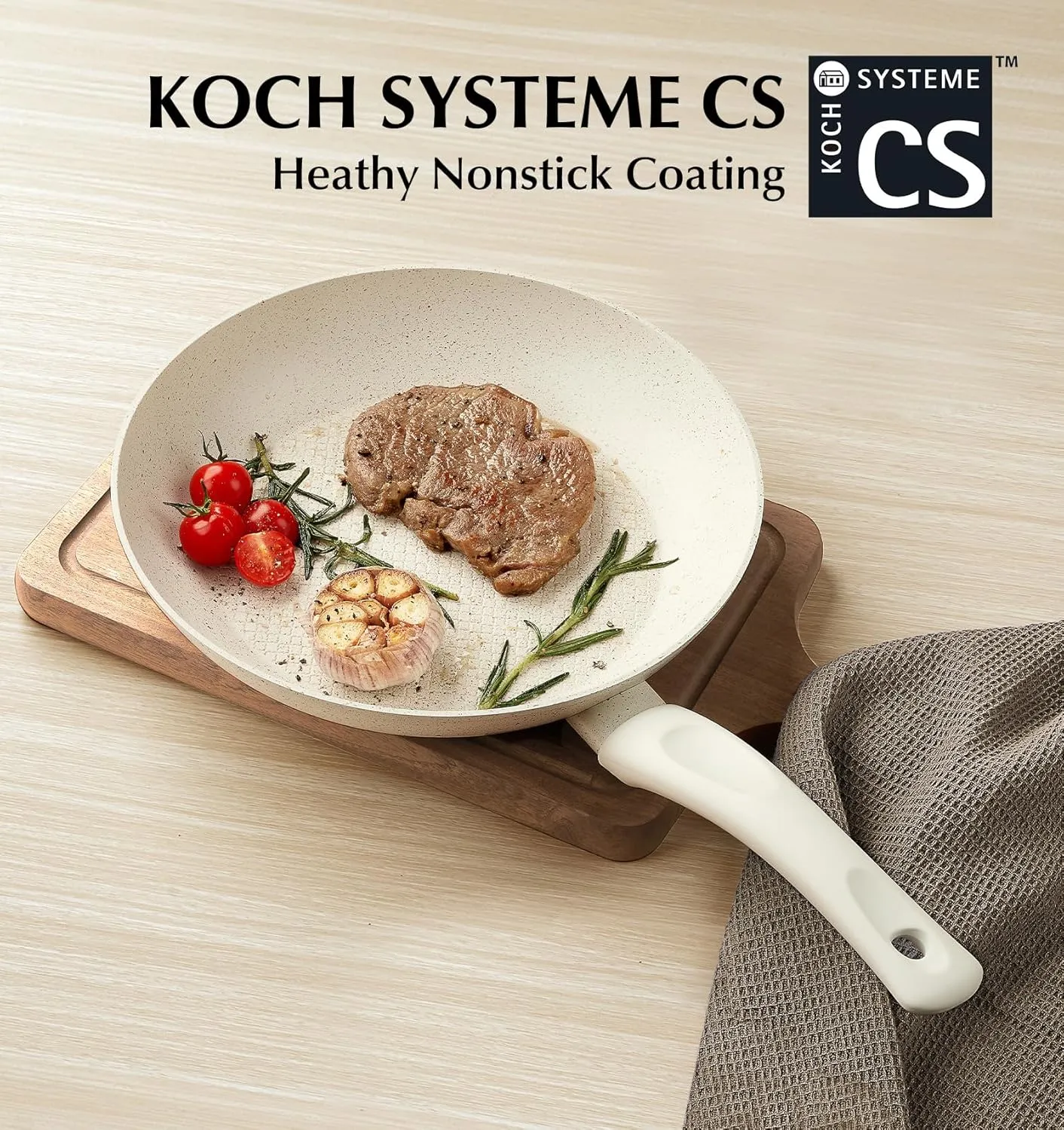 KOCH SYSTEME CS Nonstick Frying Pan 8 Inch White, Omelette Pan with Stay-cool Bakelite Handle, Toxin-Free Marble Coating Aluminum Pans for Healthy Cooking, All Stoves Compatible, Easy to Clean