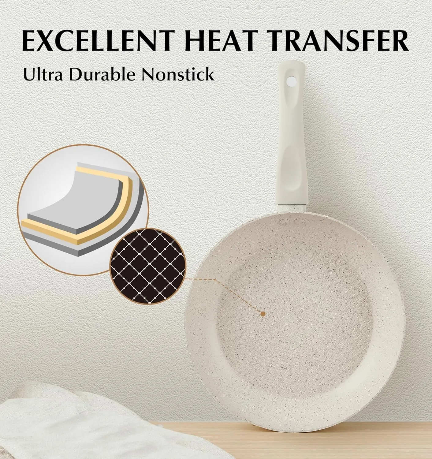 KOCH SYSTEME CS Nonstick Frying Pan 8 Inch White, Omelette Pan with Stay-cool Bakelite Handle, Toxin-Free Marble Coating Aluminum Pans for Healthy Cooking, All Stoves Compatible, Easy to Clean