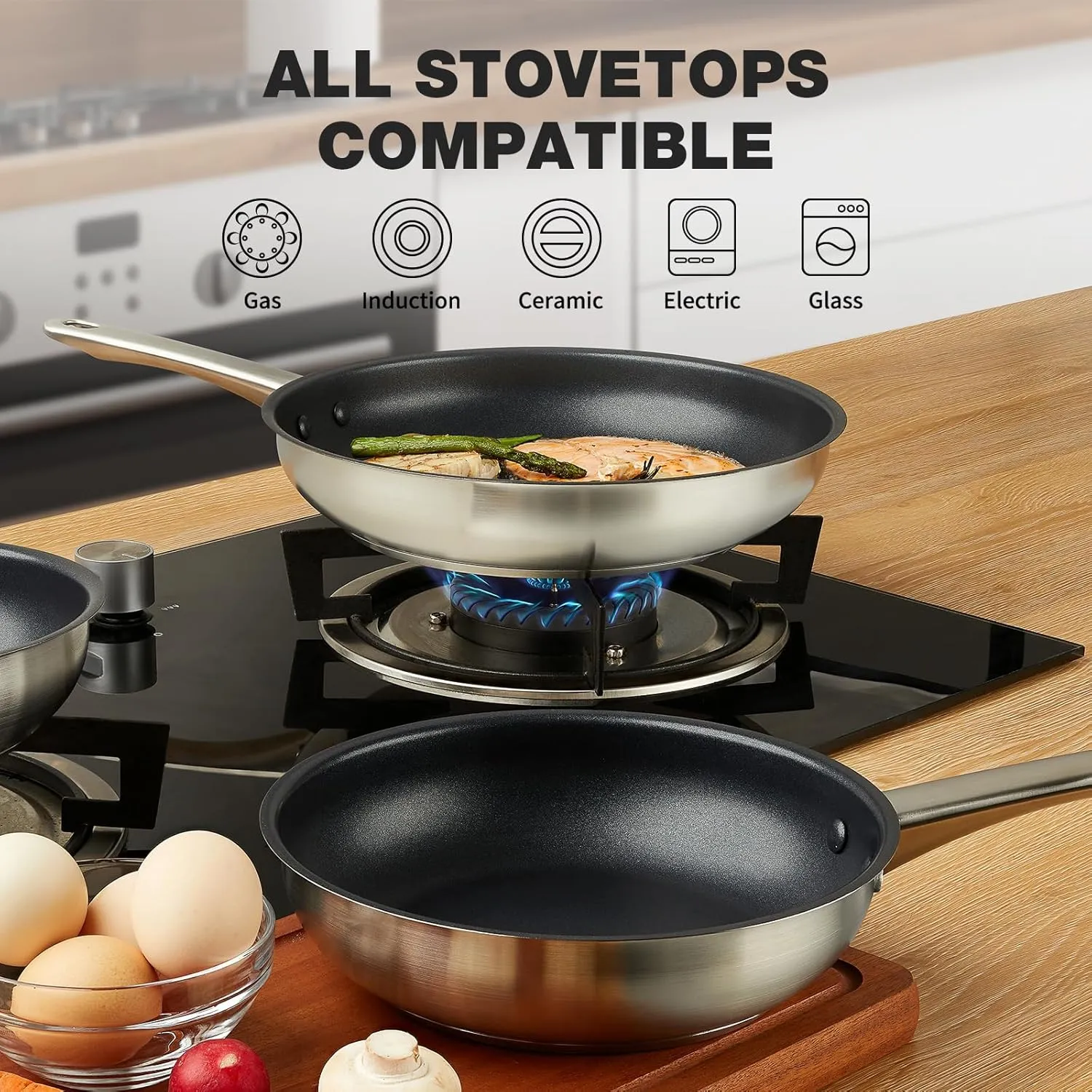 KOCH SYSTEME CS Stainless Steel Frying Pan 8 Inch, Non-Toxic Nonstick Coating for Professional Cooking, Stainless Steel Skillet with Stay-Cool Handle, Small Frying Pan 8 Inch, Induction Compatible