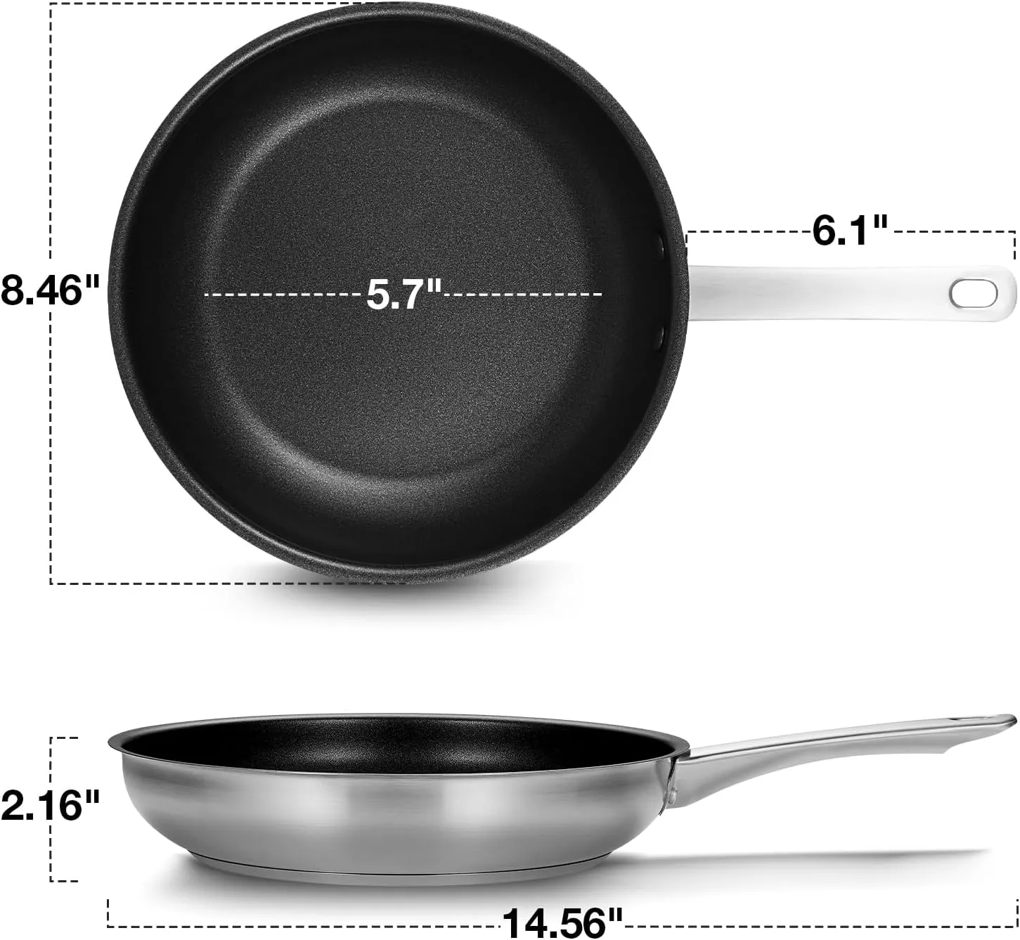 KOCH SYSTEME CS Stainless Steel Frying Pan 8 Inch, Non-Toxic Nonstick Coating for Professional Cooking, Stainless Steel Skillet with Stay-Cool Handle, Small Frying Pan 8 Inch, Induction Compatible