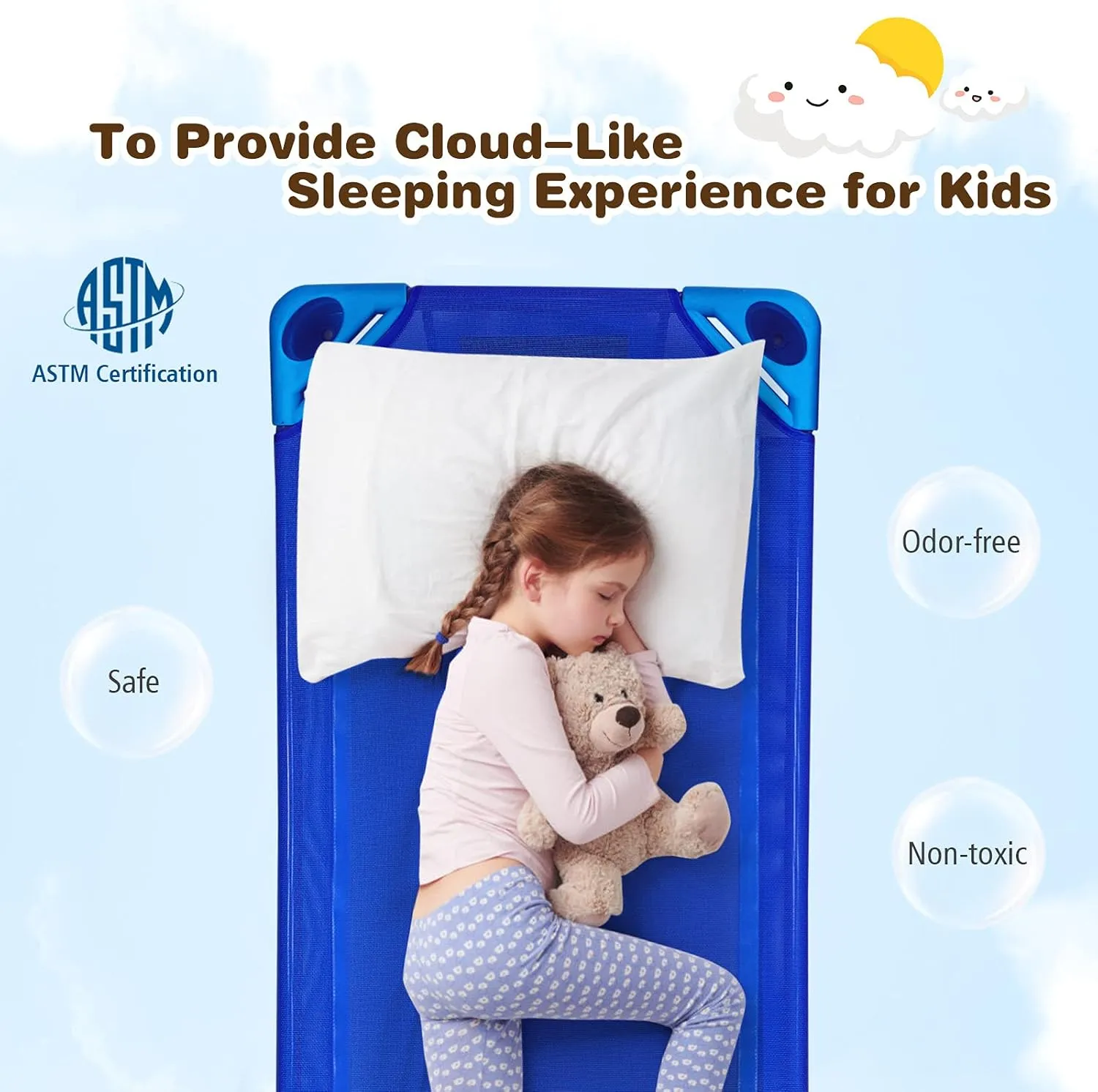KOTEK Toddler Naptime Cot, Stackable Daycare Sleeping Cot for Kids, 51" L x 23" W, Ready-to-Assemble, Space-Saving Kids Nap Cots for Children Classroom Preschool (Set of 4, Multicolor)