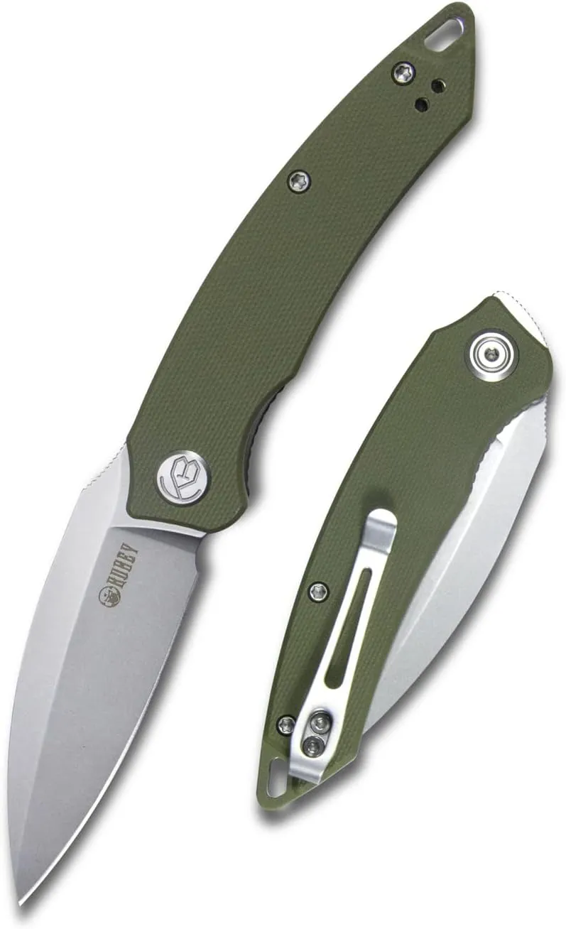 KUBEY Leaf KU333E Pocket Knife for EDC, Small Folding Knife with 2.99 Inch Blade G10 Handle, Reversible Deep Carry Pocket Clip for Camping Hunting Hiking