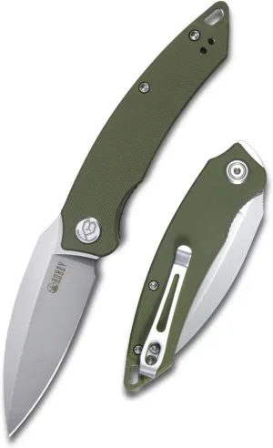 KUBEY Leaf KU333E Pocket Knife for EDC, Small Folding Knife with 2.99 Inch Blade G10 Handle, Reversible Deep Carry Pocket Clip for Camping Hunting Hiking