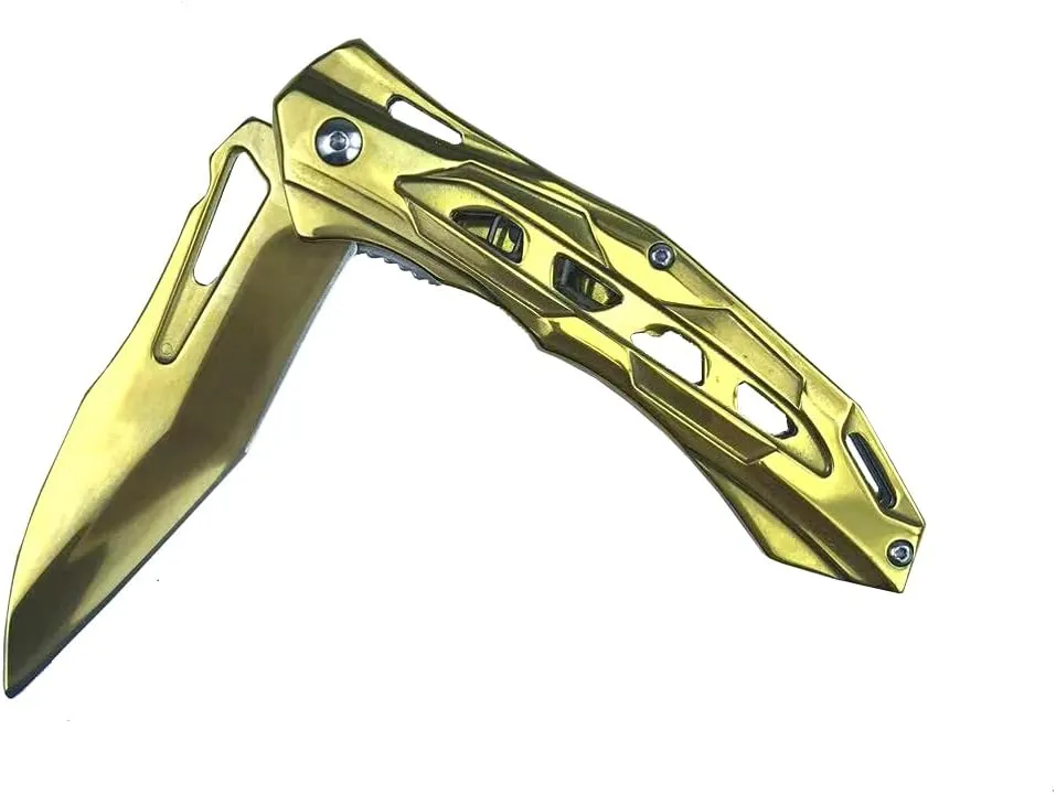 Labstandard Golden Pocket Folding Knife with 3.5”Stainless Steel blade and handle with liner-lock and pocket clip (Golden)