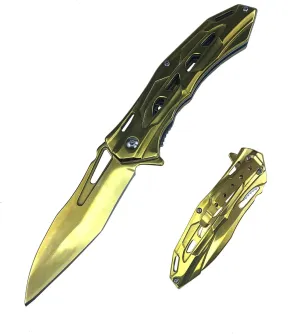 Labstandard Golden Pocket Folding Knife with 3.5”Stainless Steel blade and handle with liner-lock and pocket clip (Golden)