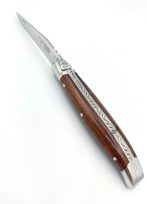 Laguiole en Aubrac Handmade Folding Pocket Knife, 3.5-in (9cm). Amourette Wood Handle, Stainless Steel Shiny Bolsters