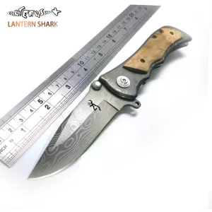 LANTERN SHARK Tactical Folding Knife Wood Handle