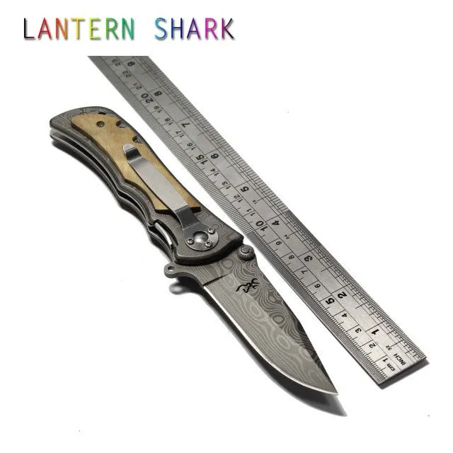 LANTERN SHARK Tactical Folding Knife Wood Handle