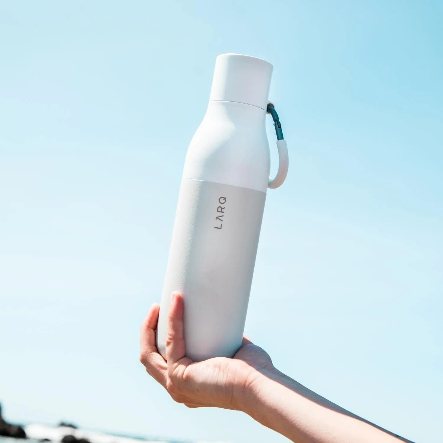 LARQ Bottle Flip Top 17 oz - Insulated Reusable Stainless Steel Water Bottle With Straw | Thermos, BPA Free | For Sports, Gym, and Travel | Keep Drinks Cold for 24 Hours | Granite White