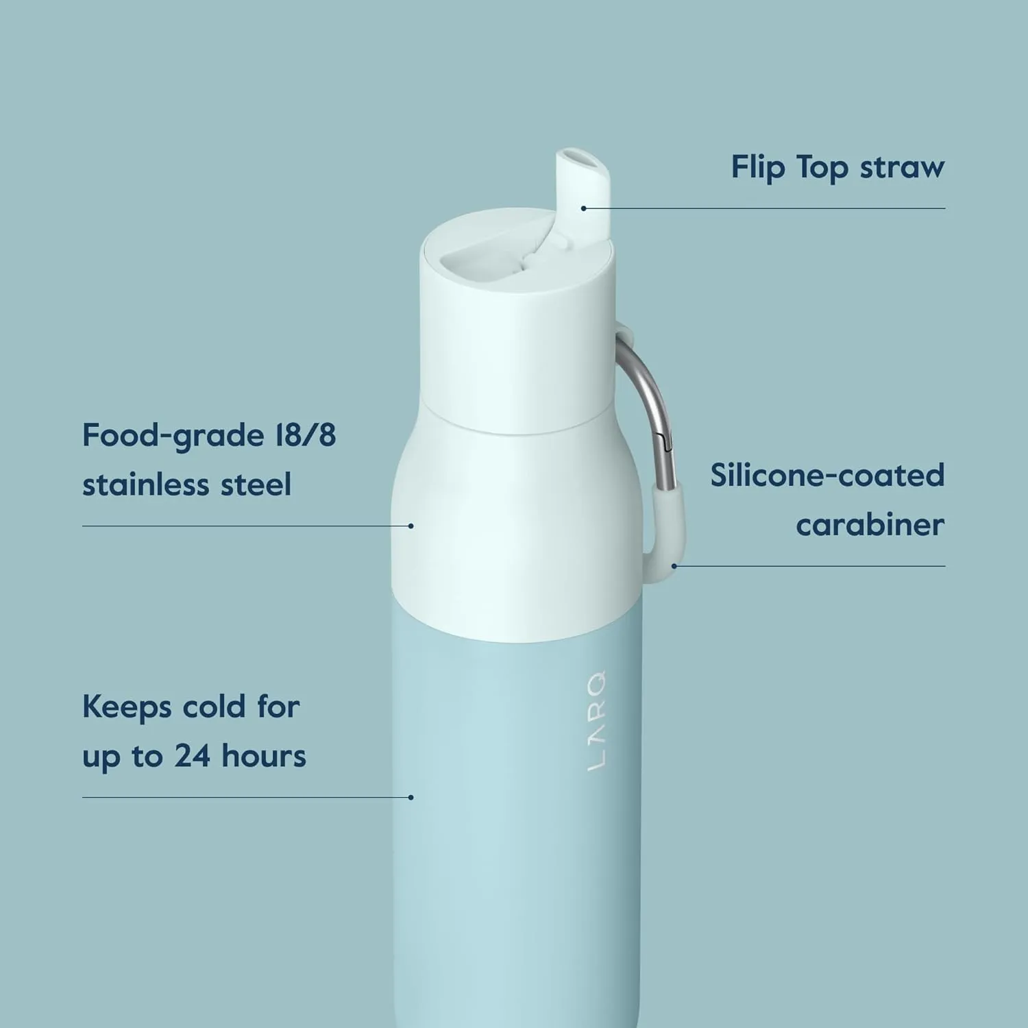 LARQ Bottle Flip Top 17 oz - Reusable Insulated Stainless Steel Water Bottle With Straw | Thermos, BPA Free | For Sports, Gym, and Travel | Keep Drinks Cold for 24 Hours, Seaside Mint